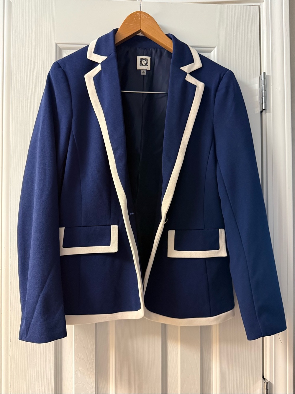 Anne Klein Navy Blazer with White Contrast Trim